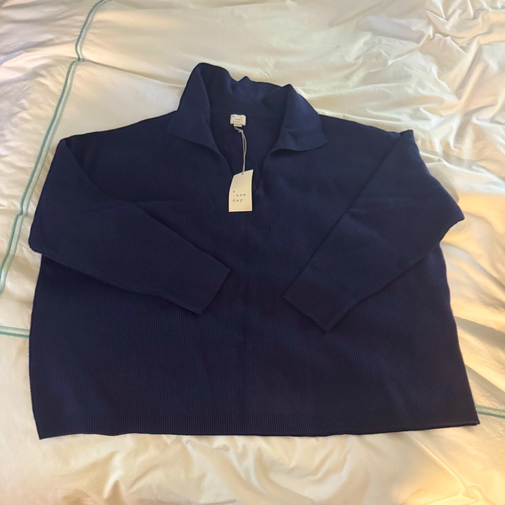 Target A New Day Navy Ribbed Pullover Collared Sweater 4x Plus Size NWT